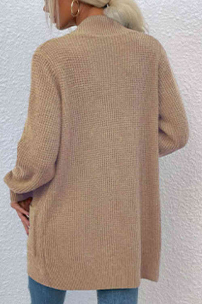 Open Front Rib - Knit Cardigan with Pockets - LustMia