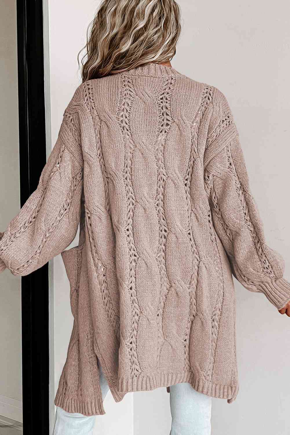 Cable - Knit Dropped Shoulder Cardigan - LustMia