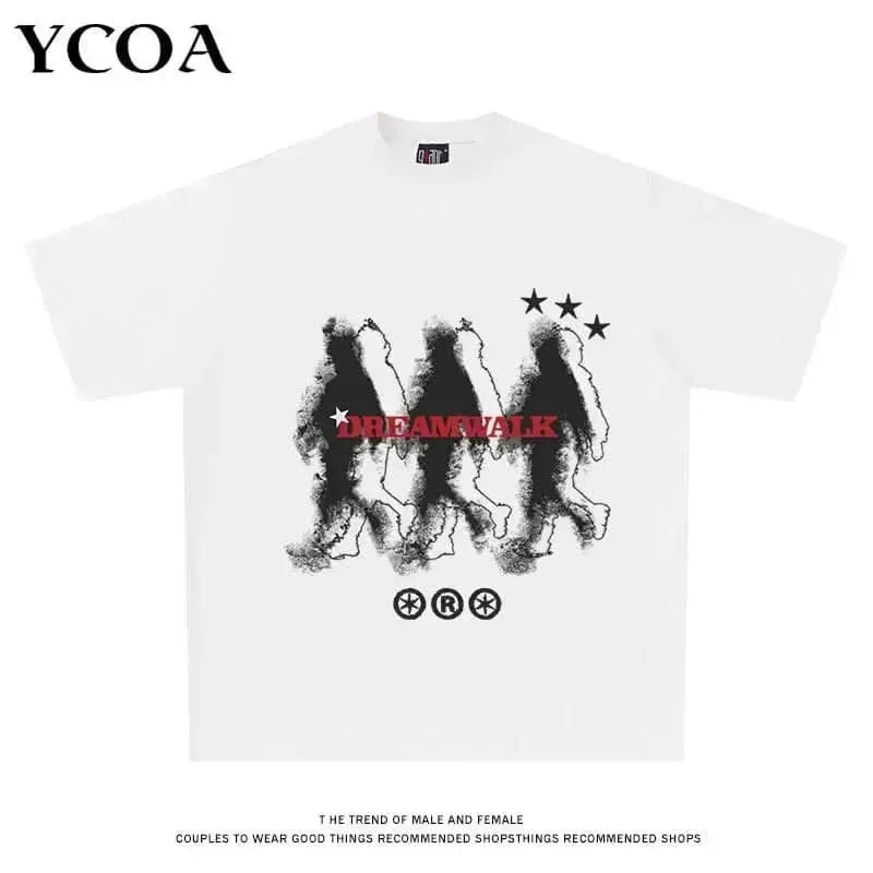 Men Graphic T-Shirts Oversized Cotton Summer Korean Fashion Y2K Streetwear Tops Short Sleeve Tees Pulovers Aesthetic Clothing - LustMia