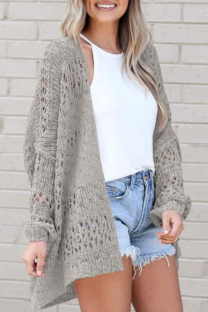 Openwork Open Front Long Sleeve Cardigan - LustMia