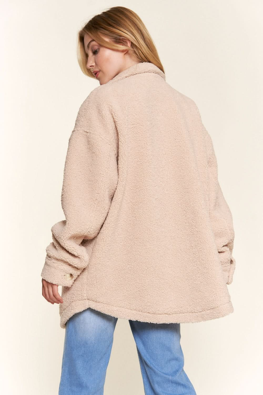 And The Why Teddy Sherpa Button Down Curved Hem Shacket - LustMia