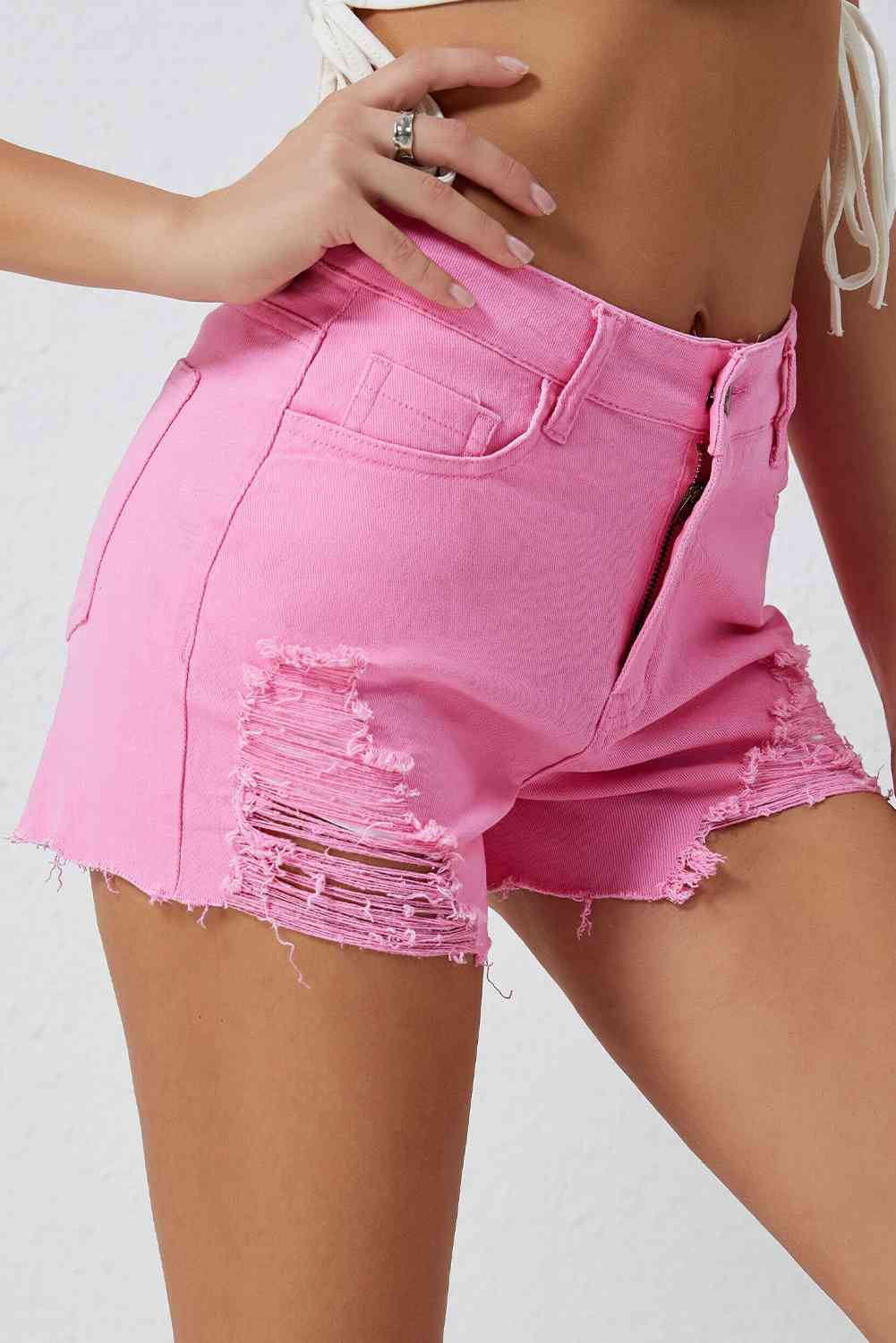 Distressed Denim Shorts - LustMia