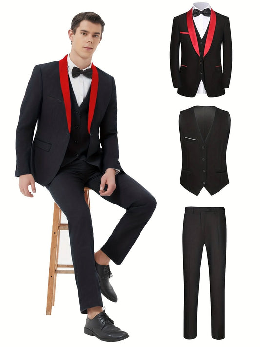 Elegant 3Piece Mens Tuxedo Set Jacket Vest Pants - LustMia