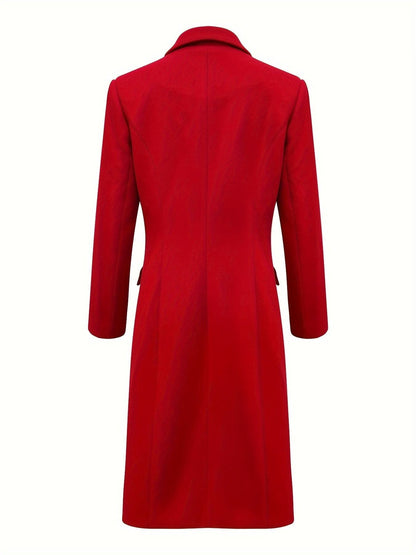 Long Sleeve Elegant Double - Breasted Notched Collar Coat - Timeless & Sophisticated Solid Design - LustMia