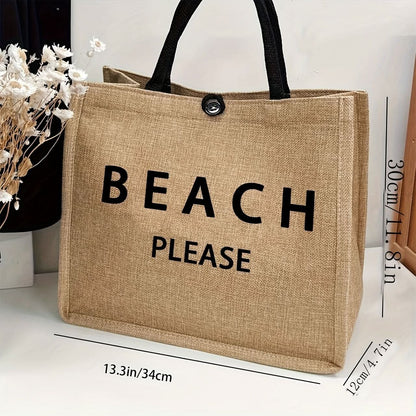 Stylish Beach - Themed Tote Bag With Letter Print - Spacious & Versatile for Work, School, Shopping, and Travel - LustMia