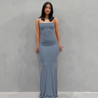 Satin Slip Backless Maxi Dress - LustMia