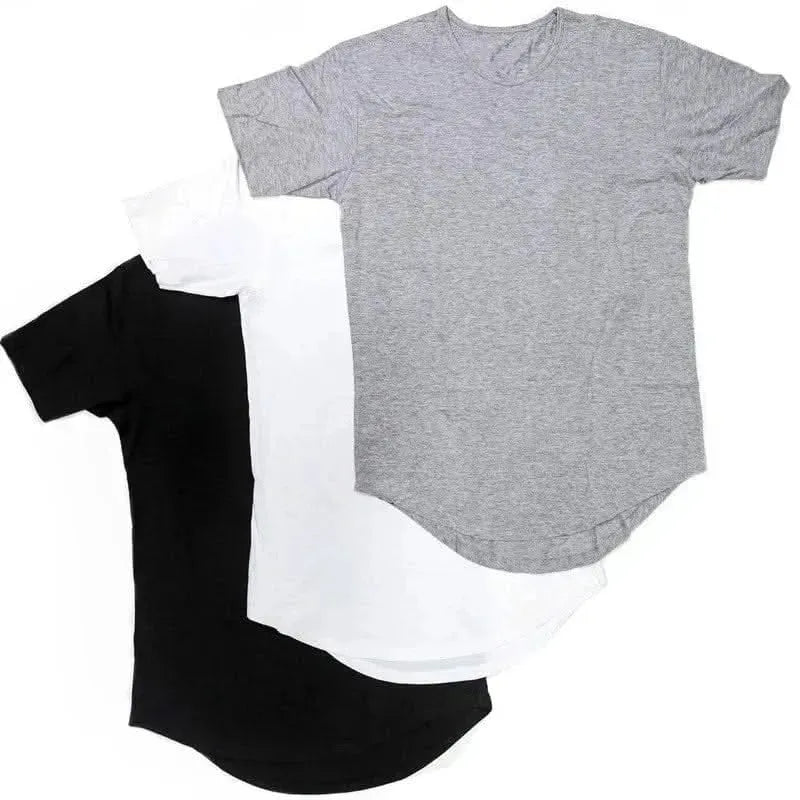 Men T Shirt Solid Colors Casual Workout Shirts Curved Hem T-Shirt Men Fashion Streetwear 3XL - LustMia