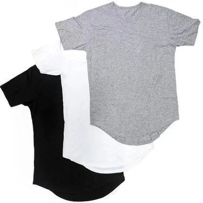 Men T Shirt Solid Colors Casual Workout Shirts Curved Hem T-Shirt Men Fashion Streetwear 3XL - LustMia