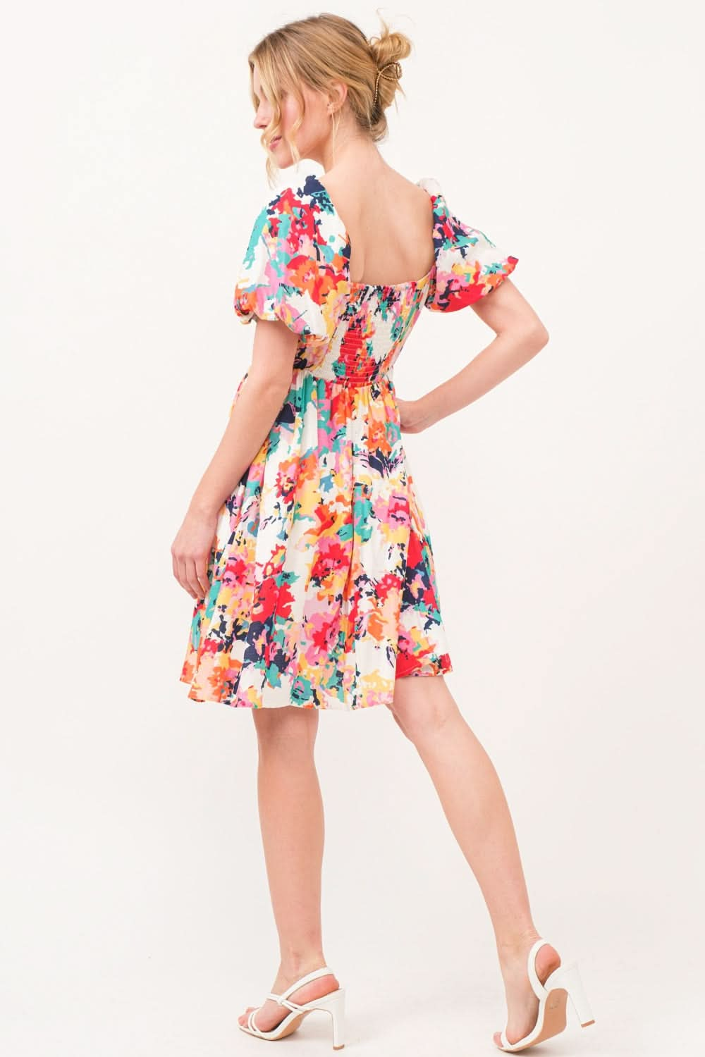 And The Why Square Neck Puff Sleeve Floral Dress - LustMia