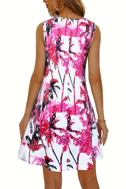 Printed Scoop Neck Wide Strap Mini Dress - LustMia