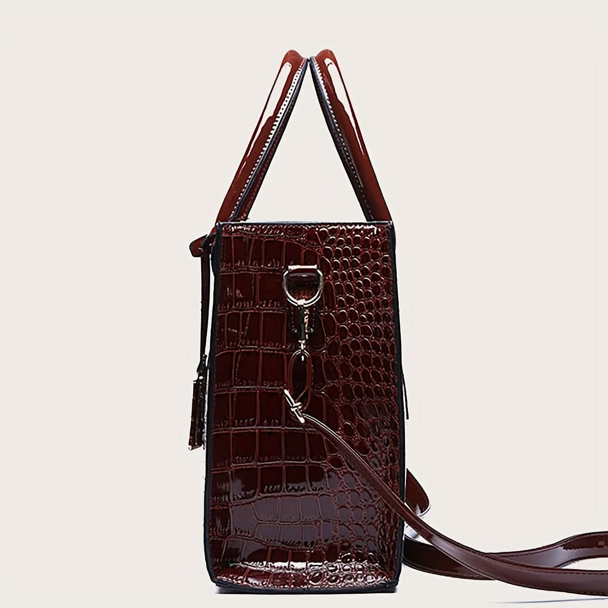 Classic Elegant Square Handbag, With Crocodile Pattern - LustMia