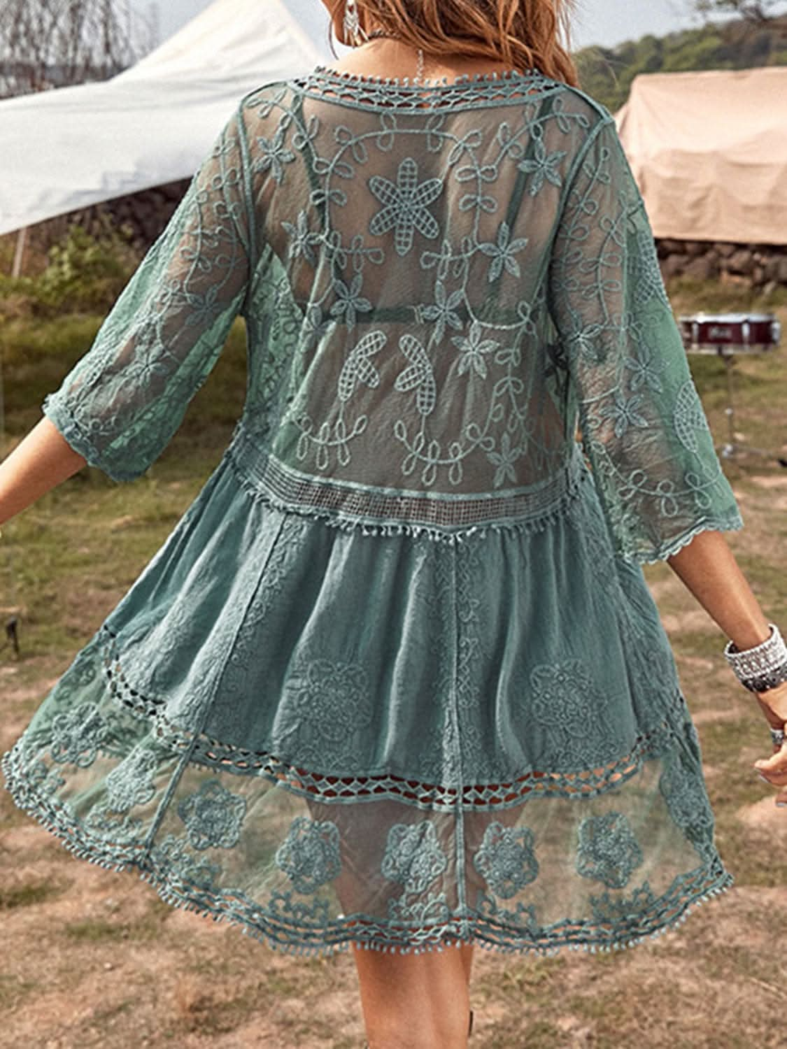 Lace Detail Plunge Cover - Up Dress - LustMia