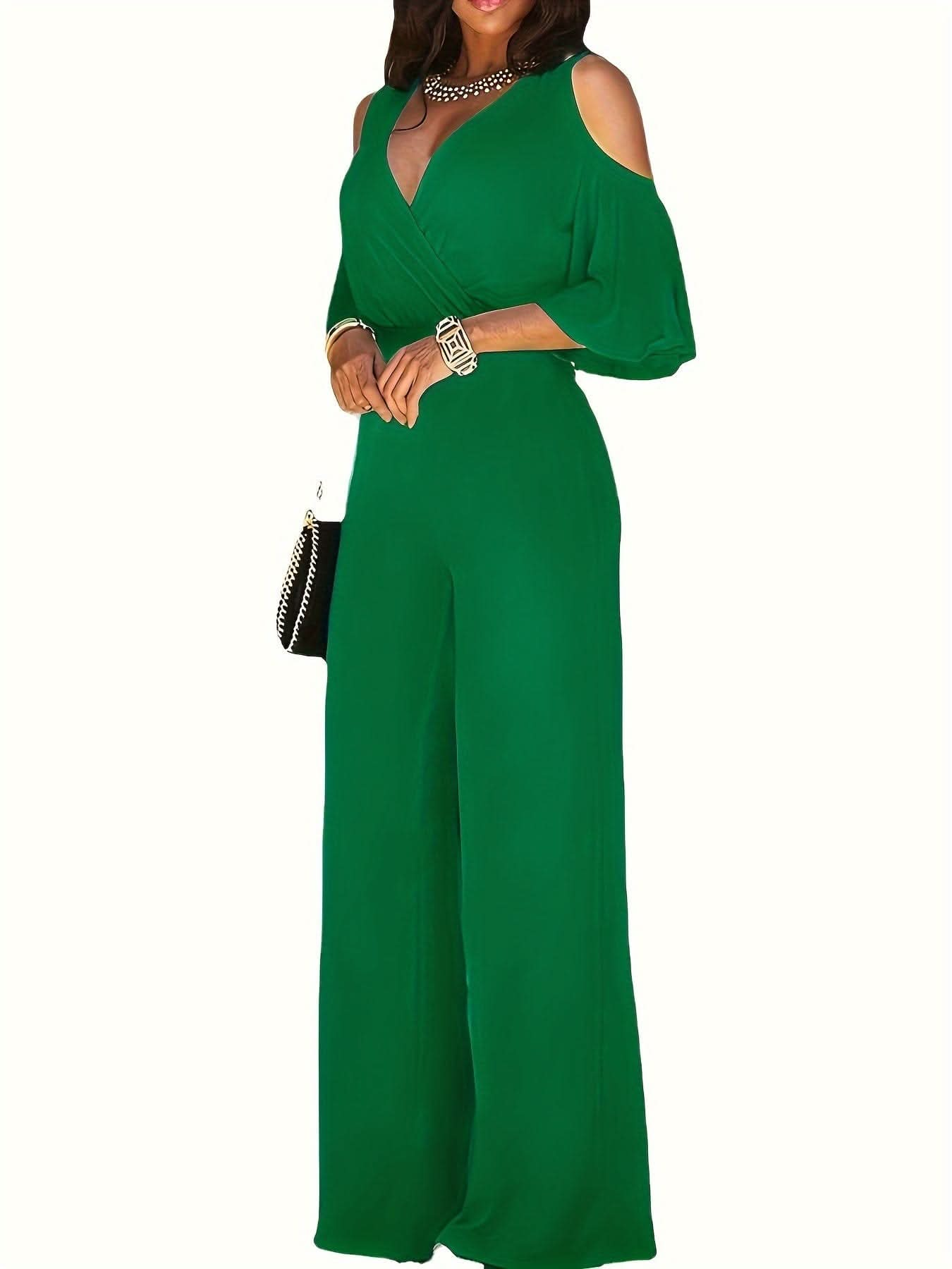 Elegant Cold Shoulder Vneck Jumpsuit - LustMia