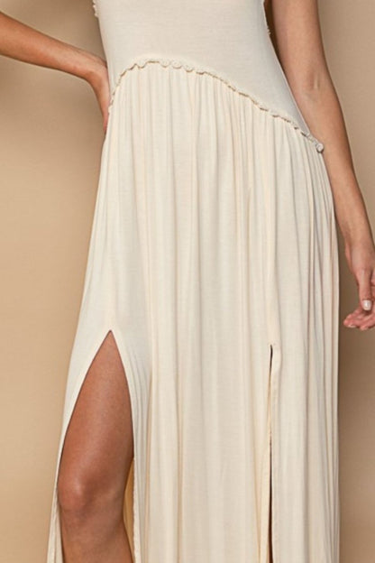 POL Sleeveless Back Zipper Front Slit Maxi Dress - LustMia