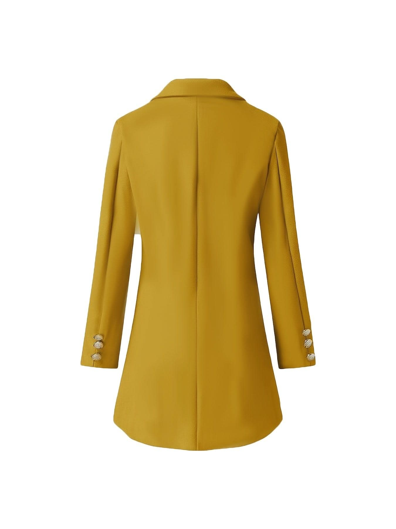 Elegant Double - Breasted Long Sleeve Coat - Polyester Solid Color Notched Collar Outerwear with Button Closure for Fall and Winter - LustMia