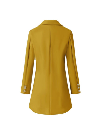 Elegant Double - Breasted Long Sleeve Coat - Polyester Solid Color Notched Collar Outerwear with Button Closure for Fall and Winter - LustMia