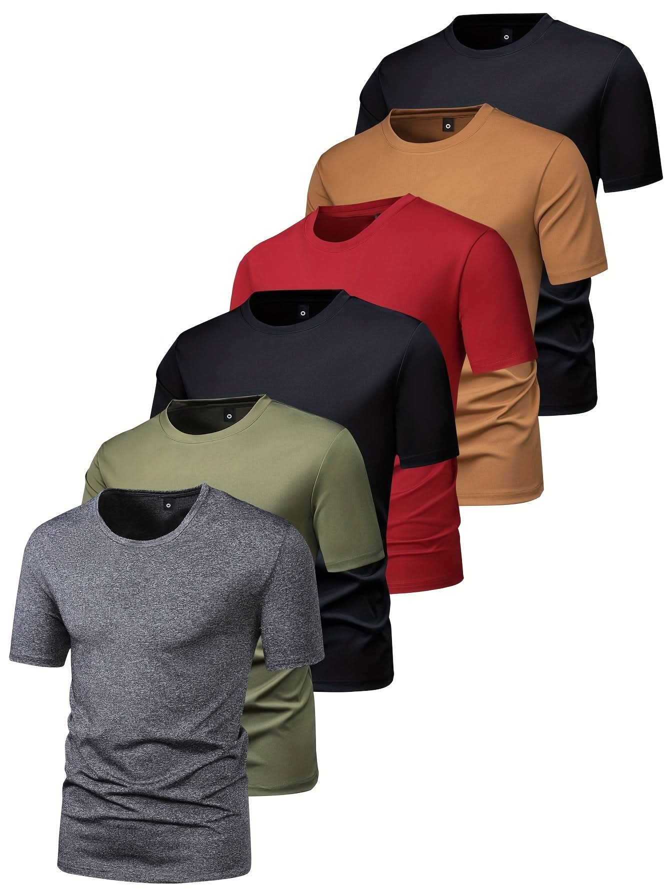 Men's 6pcs Fashion Sports T-shirt, Casual Stretch Round Neck Tee Shirt For Summer - LustMia