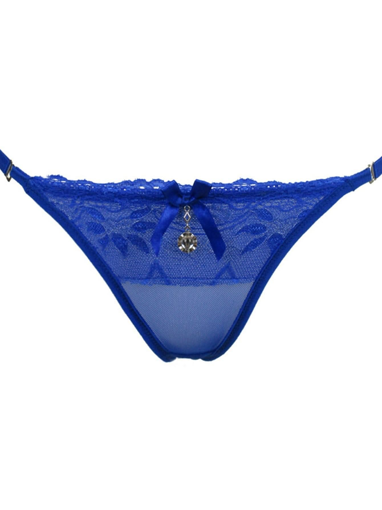 Floral Lace Thongs, Pendant Decor Bow Tie Panties, Women's Sexy Lingerie & Underwear - LustMia