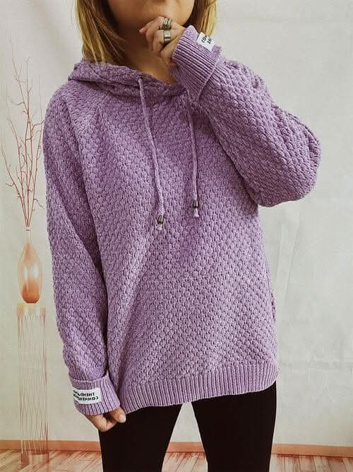 Drawstring Long Sleeve Hooded Sweater - LustMia