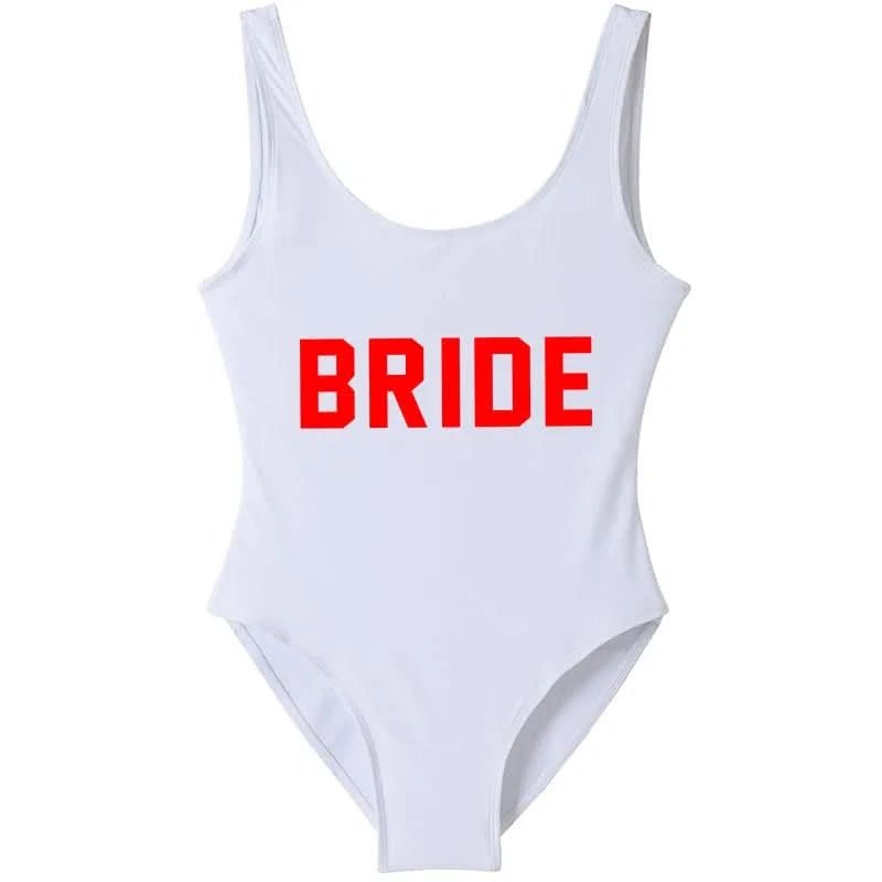 Bachelorette Bathing Suit BRIDE SQUAD Swimwear Women Wedding Party Swimming Suits One Piece Backless Swimsuit Beach Wear - LustMia