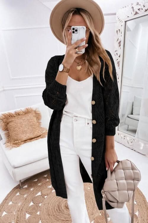 V - Neck Long Sleeve Cardigan - LustMia