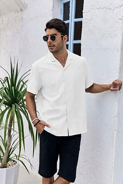 Men'S Cotton Linen Shirt Short/Long Sleeve Camp Shirt Hippie Casual Summer Beach Shirts - LustMia