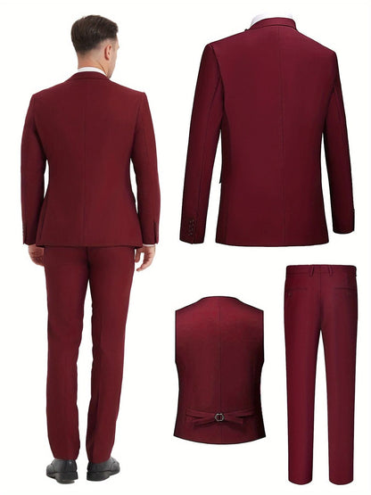 Mens SlimFit ThreePiece Wedding Business Suit - LustMia