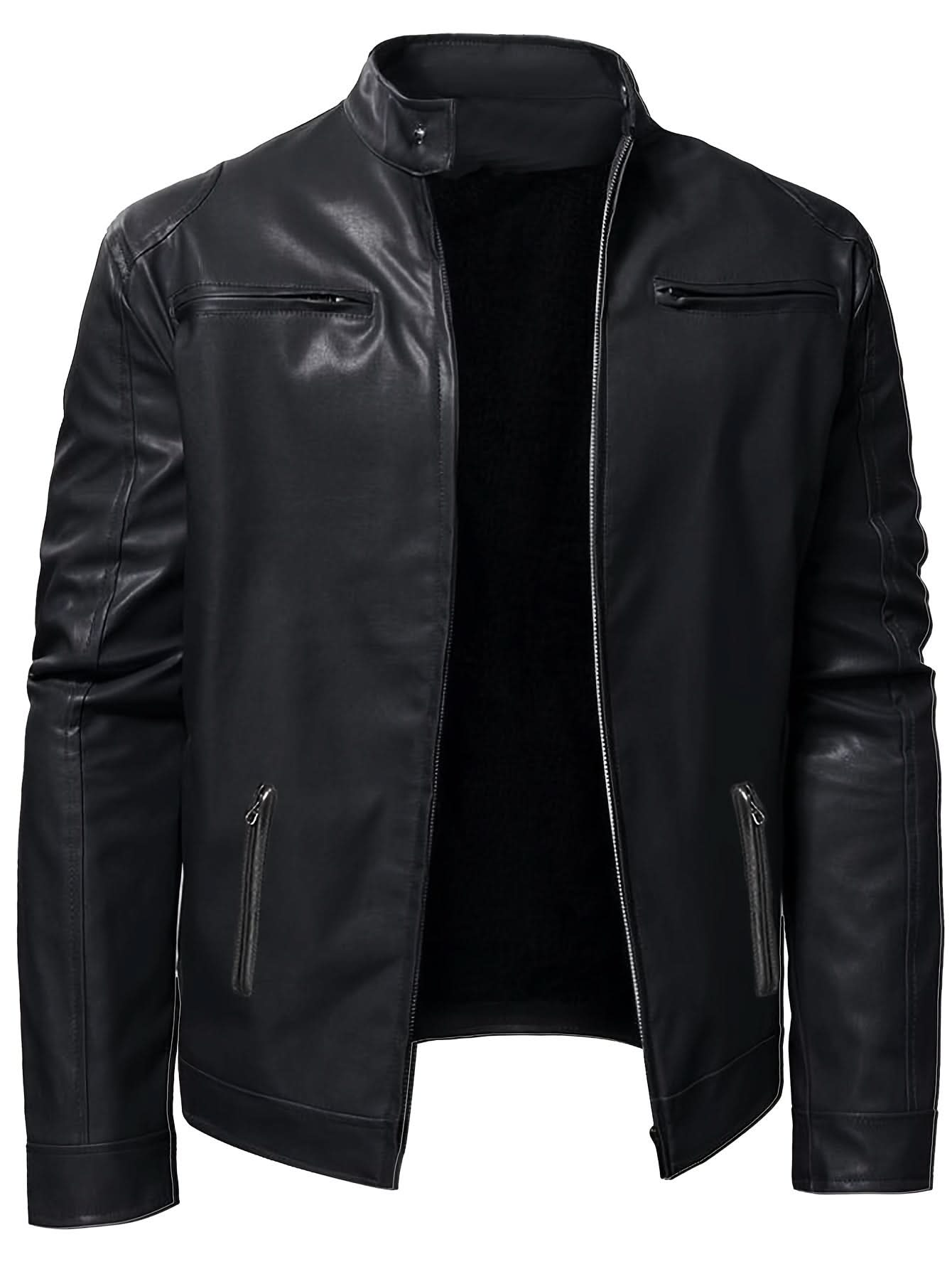 Men's PU Leather Biker Jacket For Spring Fall - LustMia