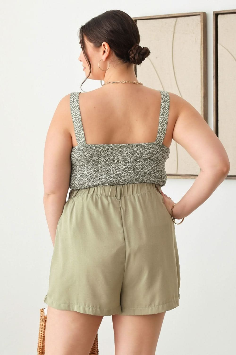 Zenobia Plus Size Half Elastic Waist Shorts with Pockets - LustMia