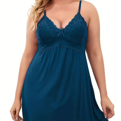 Sexy Lingerie Dress, Women's Plus Solid Contrast Lace Stretchy Comfort Lingerie Nightdress Plus Size - LustMia