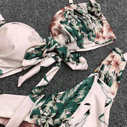 #Z2 2020 Sexy Women High Waist Bikini Swimsuit Swimwear Floral Bandage Bikini Set Thong Brazilian Biquini Bikini Set Bather - LustMia