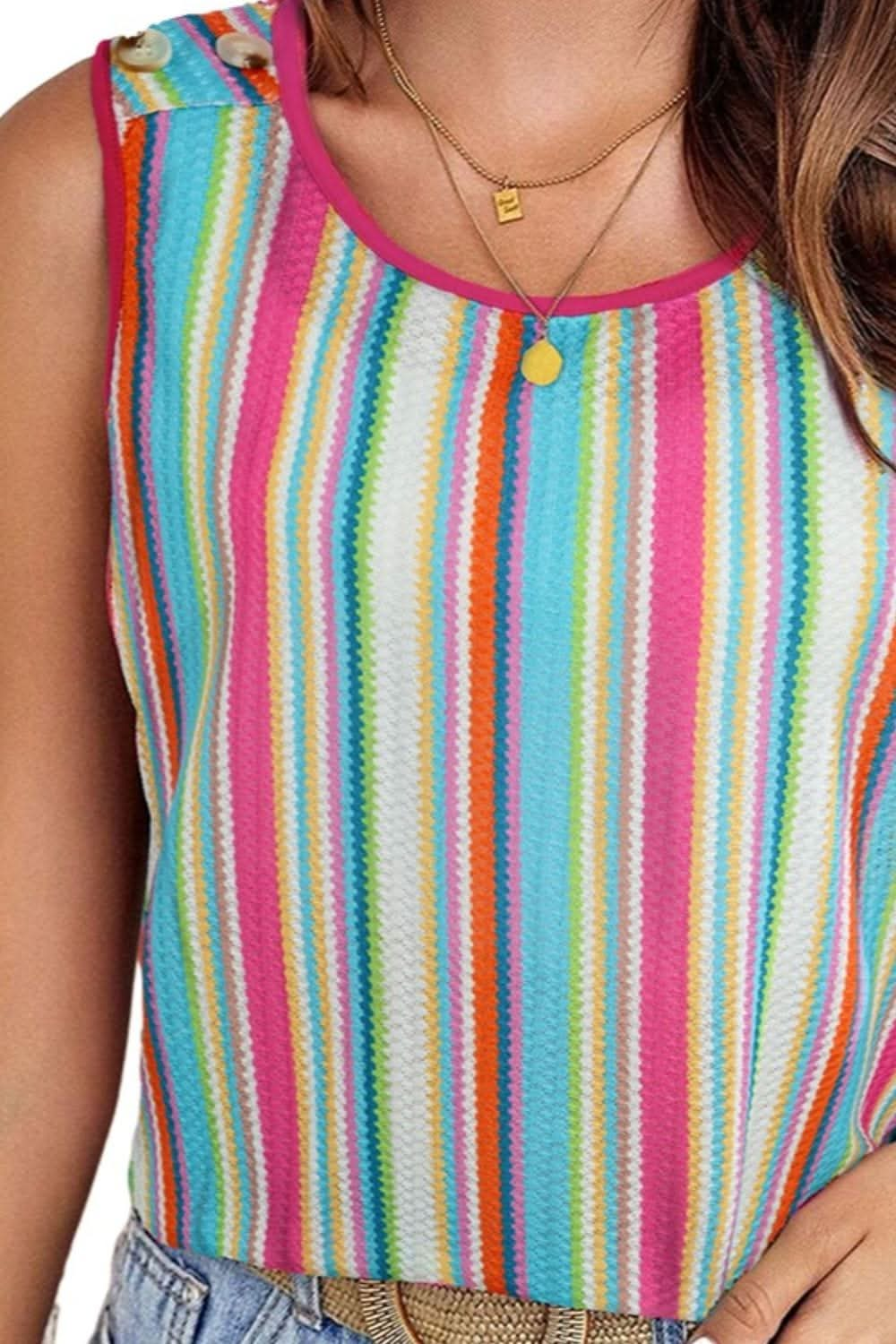 Striped Wide Strap Tank - LustMia