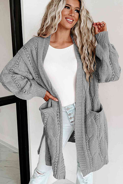 Cable - Knit Dropped Shoulder Cardigan - LustMia