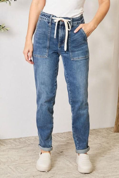 Judy Blue Full Size High Waist Drawstring Denim Jeans - LustMia