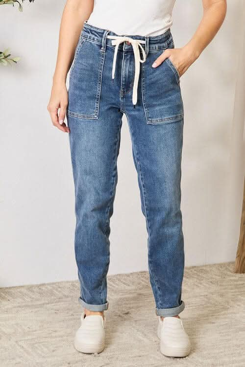 Judy Blue Full Size High Waist Drawstring Denim Jeans - LustMia