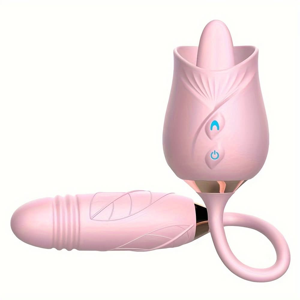 1pc Rose Vibrator With Licking And Bullet Vibrator Female Sex Toy Adult Supplies - LustMia