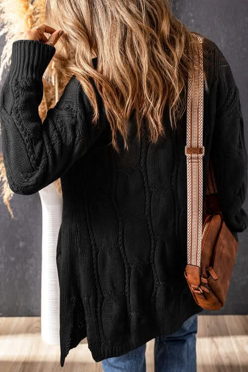 Cable - Knit Dropped Shoulder Cardigan - LustMia