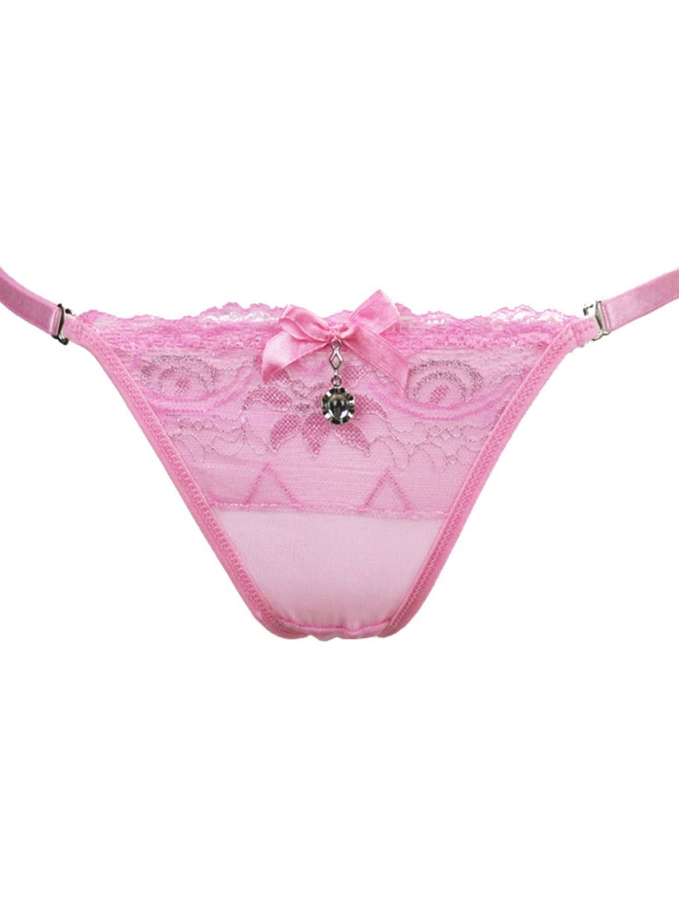 Floral Lace Thongs, Pendant Decor Bow Tie Panties, Women's Sexy Lingerie & Underwear - LustMia