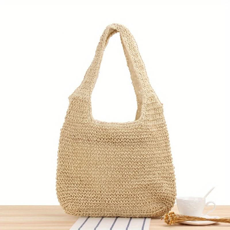 Bohemian Woven Straw Bag, Retro Summer Beach Bag, Simple Large Capacity Tote Bag For Travel Vacation - LustMia