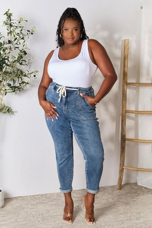 Judy Blue Full Size High Waist Drawstring Denim Jeans - LustMia