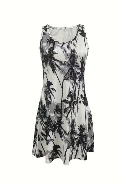 Printed Scoop Neck Wide Strap Mini Dress - LustMia