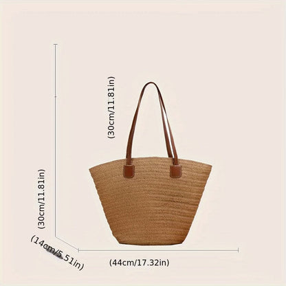 Chic Woven Straw Tote - Spacious Summer Beach Bag, Versatile Casual Handbag - Perfect for Womens Travel & Leisure - LustMia