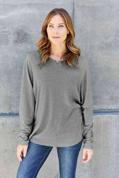 Double Take Full Size Round Neck Long Sleeve T-Shirt - LustMia