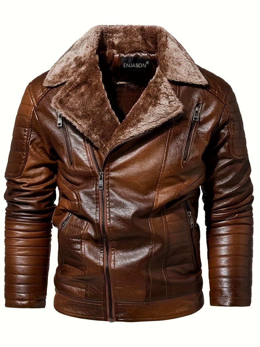 Men's Windproof & Waterproof Faux Leather Jacket with Zipper Pockets - LustMia