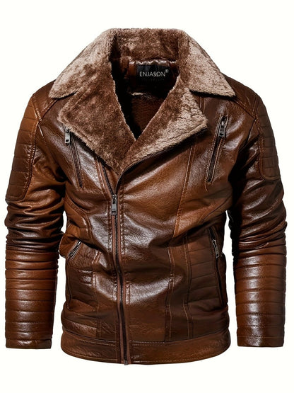 Men's Windproof & Waterproof Faux Leather Jacket with Zipper Pockets - LustMia