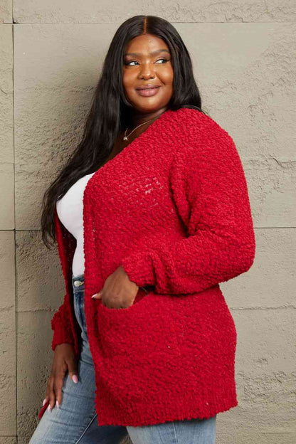 Zenana Falling For You Full Size Open Front Popcorn Cardigan - LustMia