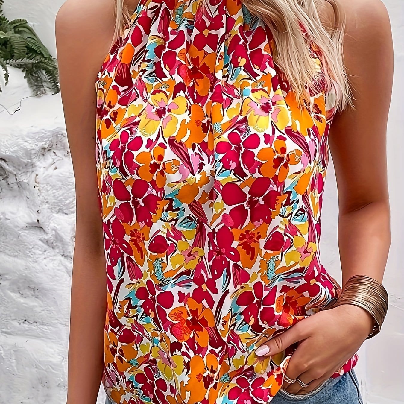 Elegant Floral Halter Neck Top Summer Chic - LustMia