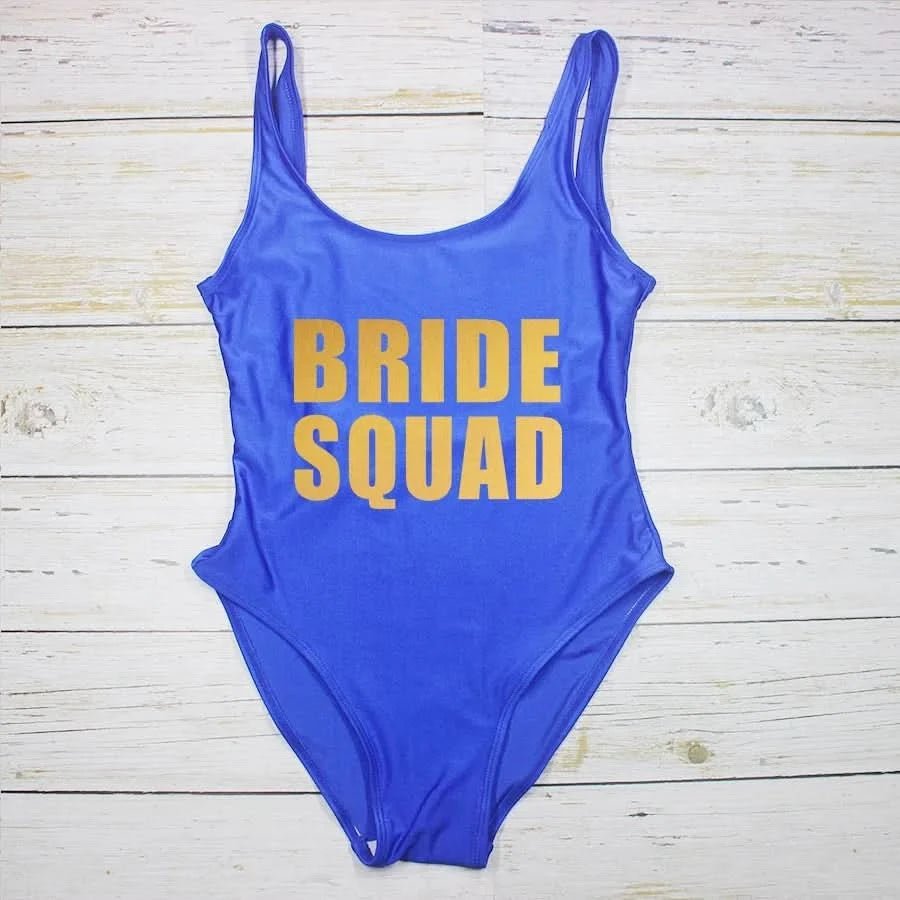 Bachelorette Bathing Suit BRIDE SQUAD Swimwear Women Wedding Party Swimming Suits One Piece Backless Swimsuit Beach Wear - LustMia