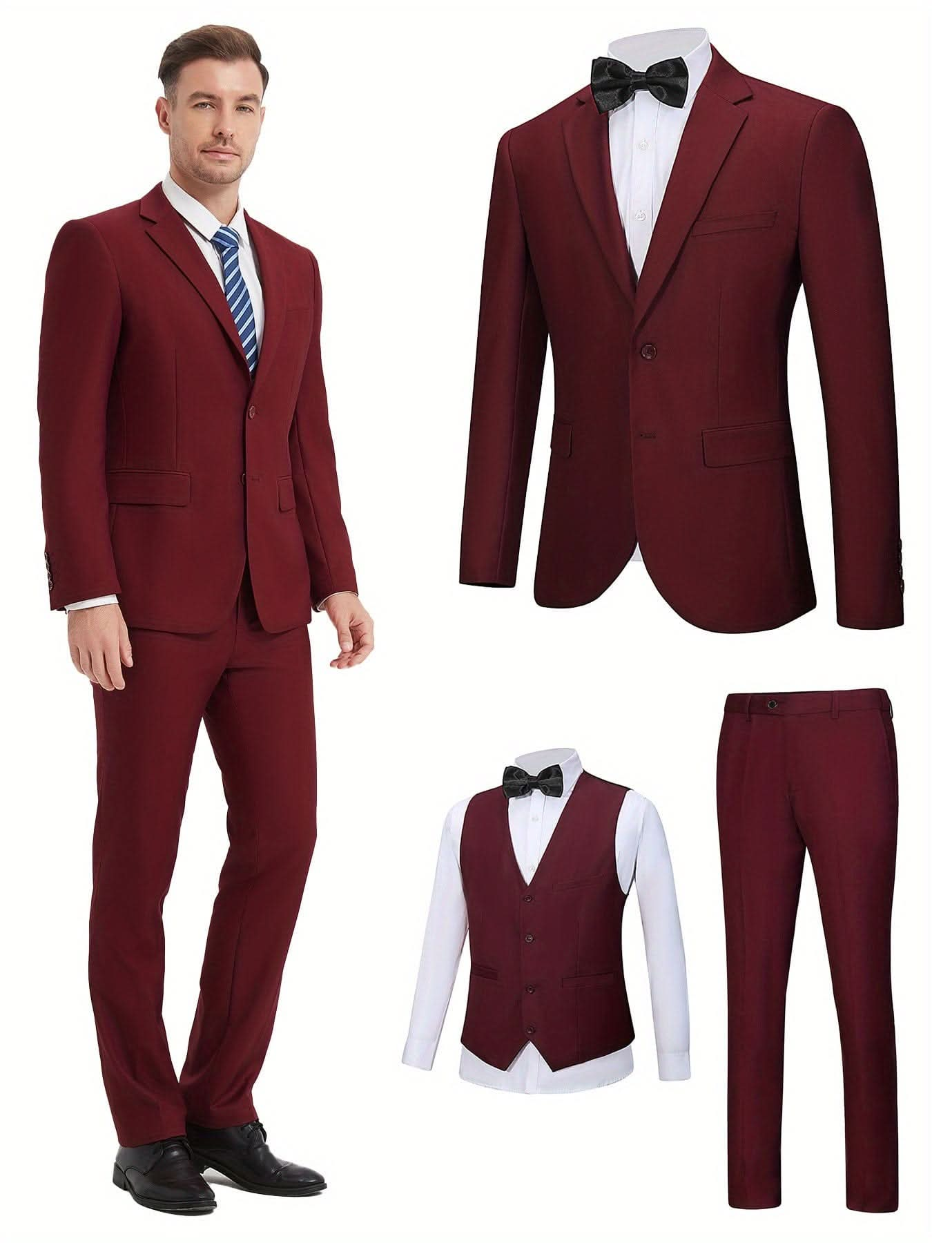 Mens SlimFit ThreePiece Wedding Business Suit - LustMia