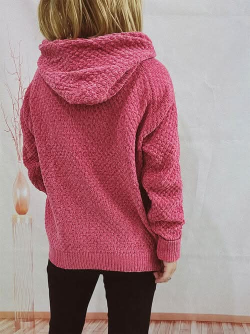 Drawstring Long Sleeve Hooded Sweater - LustMia